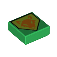 Lego Tile 1 x 1 with Shield with Fox Head Print / Green