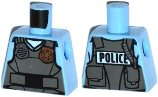 Lego Torso Police Shirt with Dark Bluish Gray Vest, Gold Badge, Radio and 'POLICE' Pattern on Back
