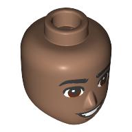 Lego Minidoll Head Male, Black Eyebrows, Reddish Brown Eyes, Smile with Teeth / Medium Brown