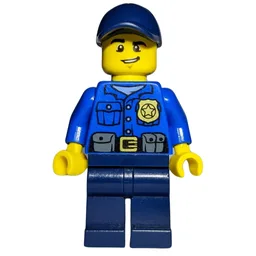 Policeman, Blue Shirt with Badge and Pouches, Dark Blue Legs, Dark Blue Cap