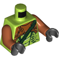 Lego Torso Snake Markings, Dark Green, under Dark Orange Armor and Dark Green Crossbelt with Red Vial Print, Dark Orange Arms, Black Hands / Lime