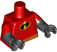 Lego Torso Orange Belt and Incredibles Symbol Pattern (Mr. Incredible) / Black Arms with Molded Red Short Sleeves Pattern / Black Hands