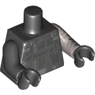 Lego Torso, Odd Arms, Body Armor, Straps, Belt Print, Left Flat Silver Arm with Print, Right Black Arm, Black Hands / Black