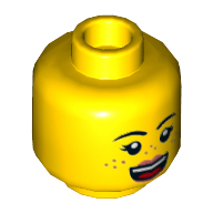 Lego Minifig Head Parker L. Jackson, Eyebrows, Freckles, Dark Pink Lips, Open Mouth Smile / Disgusted Print / Yellow