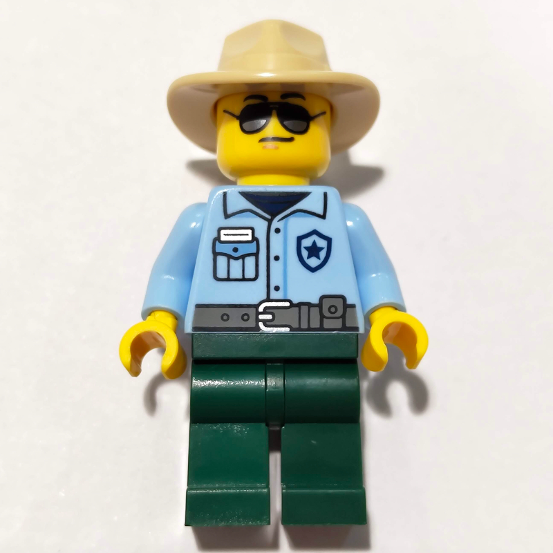 Lego Ranger, Bright Light Blue Torso, Dark Green Legs, Fedora, Sunglasses