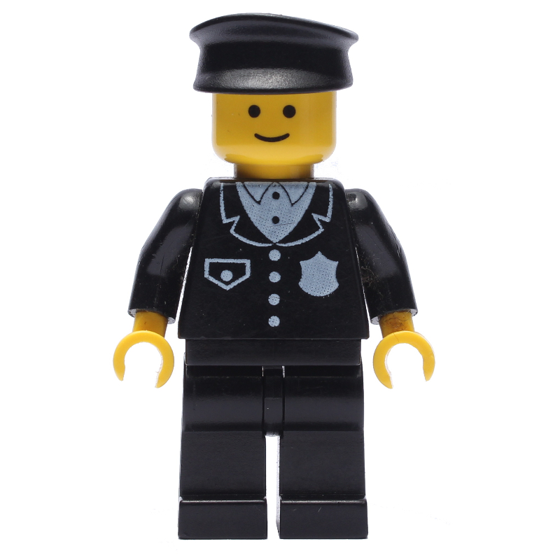 Lego Policeman, Black Suit with Badge, Black Hat