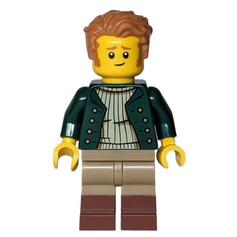 Lego Man, Dark Green Torso, Dark Tan Legs, Medium Nougat Hair
