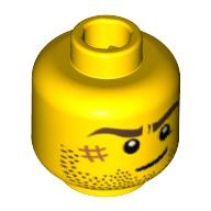 Lego Minifig Head Mac McCloud / Lion Knight, Beard Stubble, Brown Eyebrows, Crooked Smile, White Pupils and Scar Print / Yellow