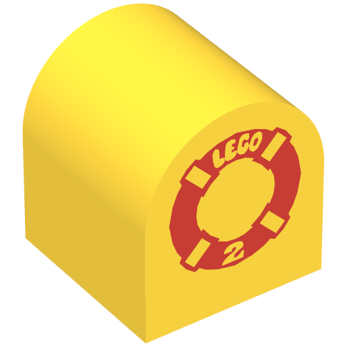 Lego Duplo Brick 2 x 2 x 2 Curved Top with Life Preserver and 'LEGO' Print / Yellow