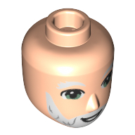 Lego Minidoll Head Male with White Beard, Eyebrows (Santa) print / Light Nougat