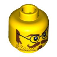 Lego Minifig Head Archibald Hale, Glasses with Brown Sideburns, Moustache and White Pupils Print [Blocked Open Stud] / Yellow