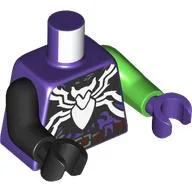 Torso, Odd Arms and Hands, Belt, White Spider (Green Goblin Venom) Logo, Left Bright Green Arm and Dark Purple Hand, Right Black Arm and Hand / Dark Purple