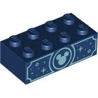Brick 2 x 4 with Medium Azure Mickey Mouse Logo, Decorations Print / Dark Blue