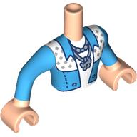 Lego Minidoll Torso Man with Blue Jacket, Dark Blue Trim, Silver Dots, Necklace with Music Note, White Shirt print, Light Nougat Arms and Hands / Light Nougat