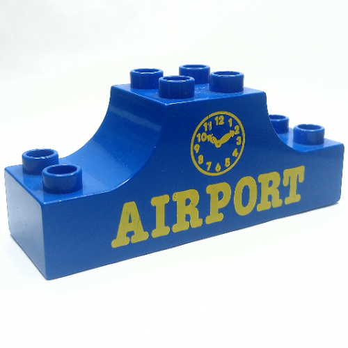 Lego Duplo Brick 2 x 6 x 2 Curved Ends with 'AIRPORT' and Clock Print