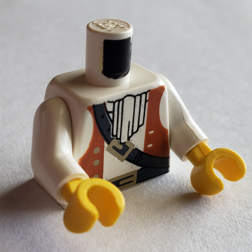 Lego Torso Brown Vest, Ascot, Dark Gray Crossbelt Print, White Arms, Yellow Hands / White