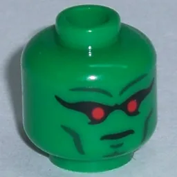 Minifig Head Martian Manhunter, Red Eyes, Dark Bluish Gray Eyebrows Print [Hollow Stud]