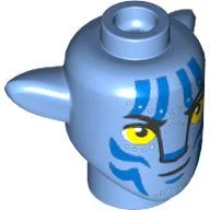 Minifig Head Special Alien Na'vi with Yellow Eyes, Blue Markings, Smirk Print / Medium Blue