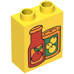 Duplo Brick 1 x 2 x 2 with Fruit Juice Containers Print / Yellow
