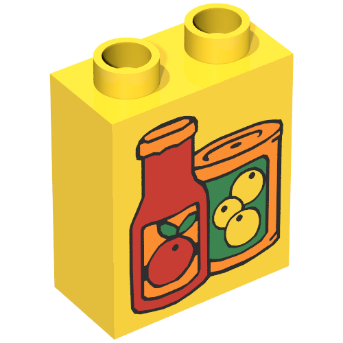 Lego Duplo Brick 1 x 2 x 2 with Fruit Juice Containers Print / Yellow