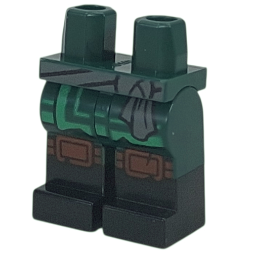 Lego Hips with Dark Green Legs and Black Boots Pattern with Green Robe Ends, Dark Bluish Grey Sash, Reddish Brown Knee Straps print / Dark Green