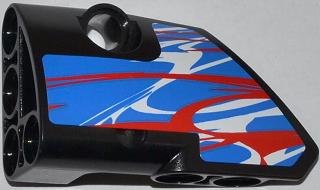 Lego Technic, Panel Fairing # 1 Small Smooth Short, Side A with Red and White Swirls on Blue Pattern (Sticker) - Set 42010