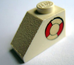 Lego Slope 45 2 x 1 without Bottom Tube with Life Preserver Pattern Model Right Side (Sticker) - Set 373-1