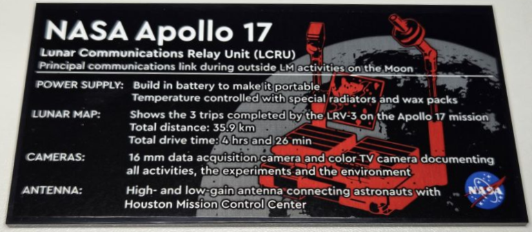 Lego Tile 8 x 16 with Bottom Tubes, Polished Surface with NASA Apollo 17 Lunar Communications Relay Unit (LCRU) Pattern (Sticker) - Set 42182