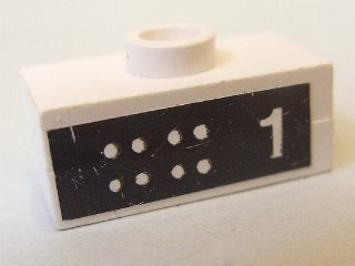Lego Stickered Assembly 2 x 1 x 2/3 with 8 Dots and Number 1 on Black Background Pattern (Sticker) - Set 6371