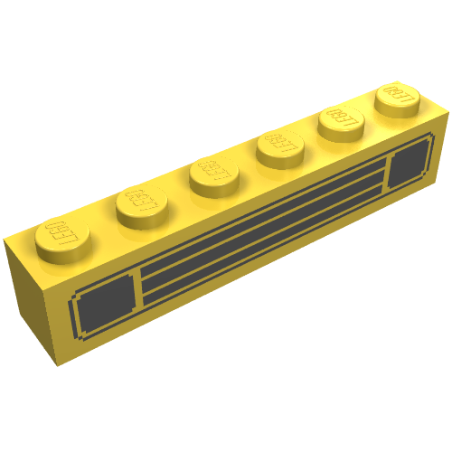 Lego Brick 1 x 6 with Black Car Grill Print / Yellow