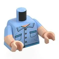 Torso, Dual Molded Arms, Shirt, Buttons, Pockets, Dark Turquoise Trim Print, Bright Light Blue Sleeves Pattern, Light Nougat Arms and Hands / Bright Light Blue