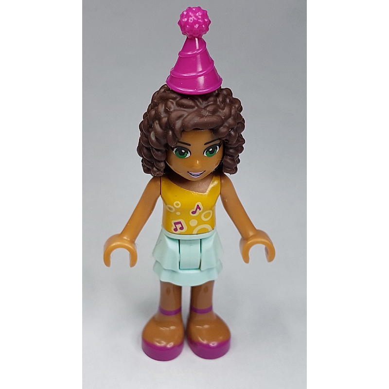Lego Andrea - Bright Light Orange Top, Light Aqua Skirt, Magenta Party Hat