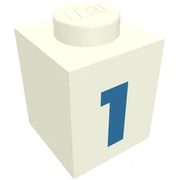 Brick 1 x 1 with Blue '1' Print (Bold Font) / White
