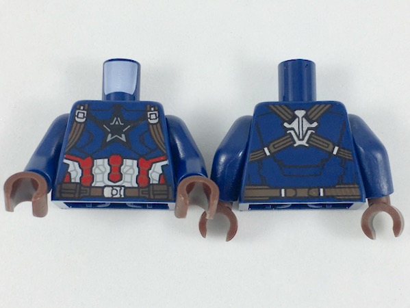 Lego Torso Armor with Dark Star on Chest and Red, White and Reddish Brown Harness Pattern / Dark Blue Arms / Dark Brown Hands