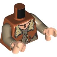 Lego Torso, Dark Tan Shirt, Skin Jacket, Tan Fur, Necklace print, Dark Tan Arms, Light Nougat Hands / Dark Orange