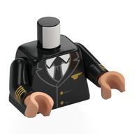 Lego Torso, Pilot Uniform, Gold Insignias, White Shirt, Black Tie print, Black Arms, Nougat Hands / Black