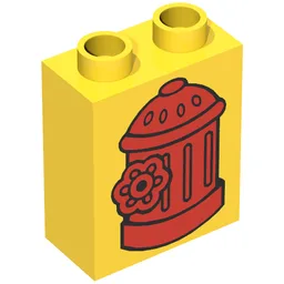 Duplo Brick 1 x 2 x 2 with Red Fire Hydrant Print / Yellow