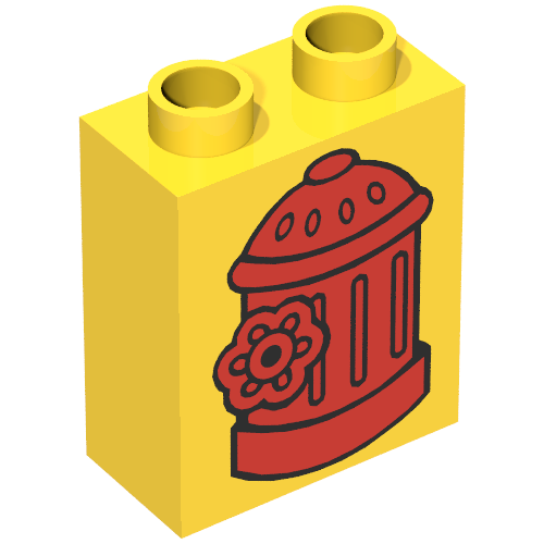 Lego Duplo Brick 1 x 2 x 2 with Red Fire Hydrant Print / Yellow