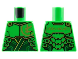 Torso Armor Plates over Dark Green Tunic, Gold Trim and Ninjago Logogram Letter L, 'LLOYD' on Back Pattern / Bright Green