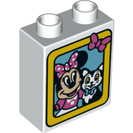 Lego Duplo Brick 1 x 2 x 2 with Minnie Mouse and Cat in Yellow Board Print / White