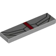 Tile 1 x 4 with Vertical Red Stripe and Dark Bluish Gray Thin Lines Print / Light Bluish Gray