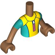 Lego Minidoll Torso Boy with Medium Nougat Arms and Hands with Yellow/Dark Turquoise Wetsuit, Coral Zipper print / Medium Nougat