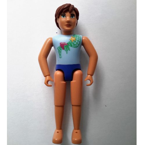 Lego Belville Figure Fixed Elbows, Male, Brown Hair, Light Blue Shirt with Net and Seashell Print, Blue Swimsuit / [No Color/Any Color]