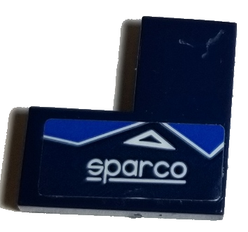 Lego Tile 2 x 2 Corner with 'sparco' and Blue and White Triangles Pattern Model Right Side (Sticker) - Set 75885