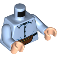 Lego Torso Shirt, Collar and Buttons, Dark Brown Fanny Pack (Bum Bag) Print, Bright Light Blue Arms, Light Nougat Hands / Bright Light Blue