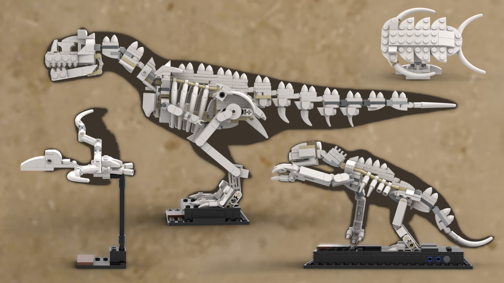 Lego Carnotaurus, Megalonyx (Ground Sloth) & Pelagornis Skeleton + Trilobite - Alternative Build for 21320 Dinosaur Fossils