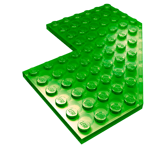 Lego Wedge Plate 10 x 10 with 4x4 Cutout and Cut Corner / Trans-Green