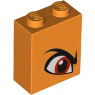 Brick 1 x 2 x 2 with Angry Red Eye - Left Print / Orange