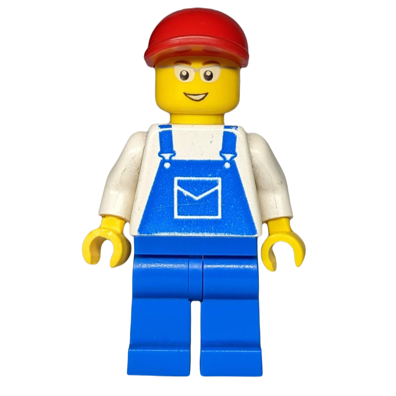 Lego Man, Blue Overalls over White V-Neck Shirt, Red Cap, Glasses, 3626bpr0646 Head
