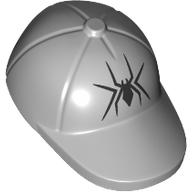 Lego Hat / Cap Short Curved Bill Pulled Down with Seams and Black Spider print / Light Bluish Gray